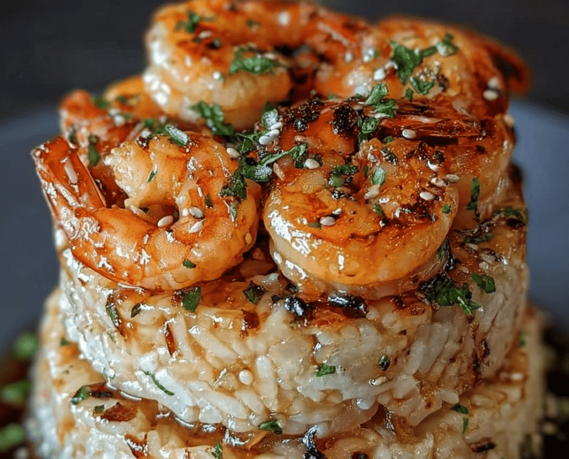 Garlic Butter Shrimp and Rice Stack Recipe