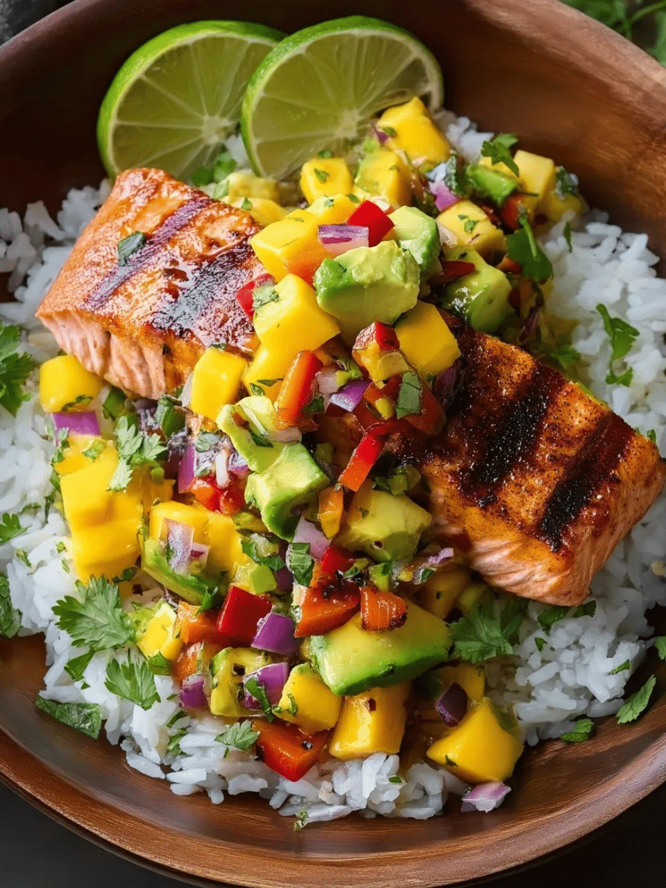 Grilled Salmon with Mango Salsa & Coconut Rice Recipe