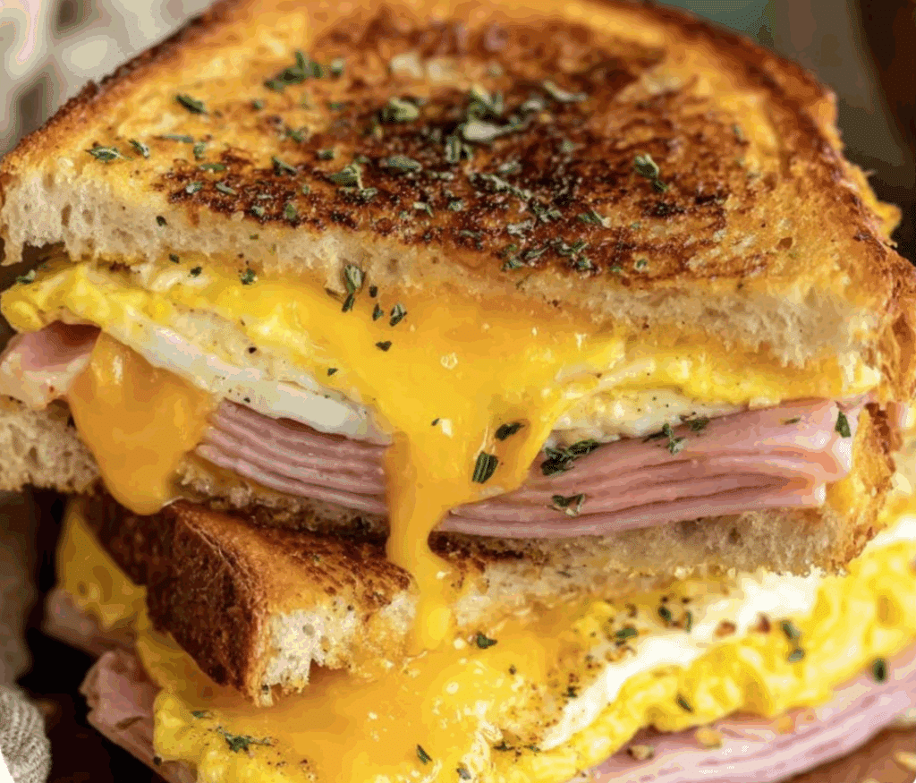 Egg & Ham Breakfast Sandwich with Melty Cheese Recipe