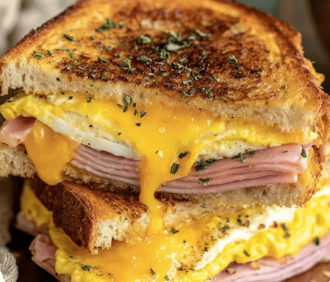 Egg & Ham Breakfast Sandwich with Melty Cheese Recipe